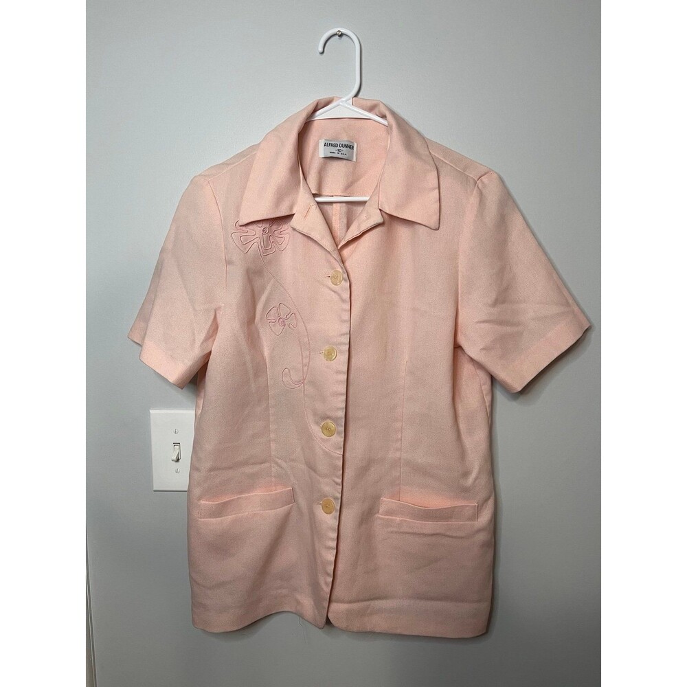 Alfred Dunner Women’s Top 10 Peach Coral Embroidered Sheer Short Sleeve Floral
